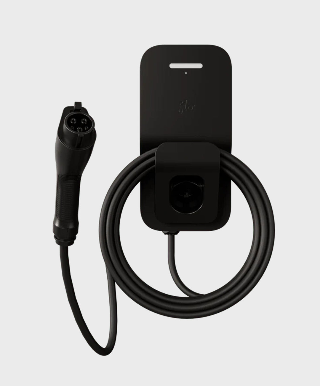 FLO Home X3 Black home EV charger with J1772 connector, front view, white background