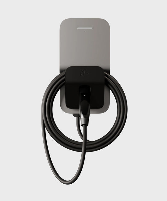 FLO Home X6 silver home EV charger with J3400 connector, front view white background
