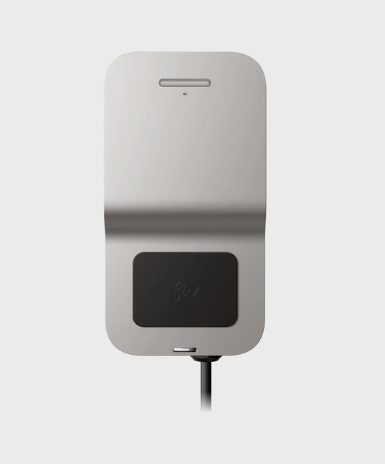 FLO Home X6 silver home EV charger with no holster, front view white background